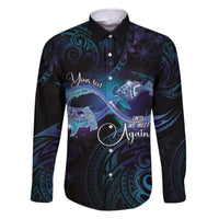 Polynesian Personalized Memorial Family Matching Off The Shoulder Long Sleeve Dress and Hawaiian Shirt Oceanic Infinity Symbol - Until We Meet Again LT7 Dad's Shirt - Long Sleeve Black - Polynesian Pride