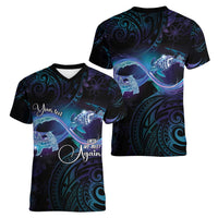 Polynesian Personalized Memorial Women V-Neck T-Shirt Oceanic Infinity Symbol - Until We Meet Again - Polynesian Pride
