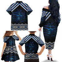 New Zealand Matariki Family Matching Off The Shoulder Long Sleeve Dress and Hawaiian Shirt Galaxy Styled Taniko LT7 - Polynesian Pride