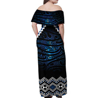 New Zealand Matariki Family Matching Off Shoulder Maxi Dress and Hawaiian Shirt Galaxy Styled Taniko LT7 - Polynesian Pride