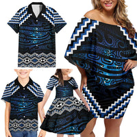 New Zealand Matariki Family Matching Off Shoulder Short Dress and Hawaiian Shirt Galaxy Styled Taniko LT7 - Polynesian Pride