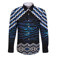 New Zealand Matariki Family Matching Short Sleeve Bodycon Dress and Hawaiian Shirt Galaxy Styled Taniko LT7 Dad's Shirt - Long Sleeve Blue - Polynesian Pride