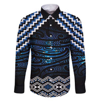 New Zealand Matariki Family Matching Tank Maxi Dress and Hawaiian Shirt Galaxy Styled Taniko LT7 Dad's Shirt - Long Sleeve Blue - Polynesian Pride