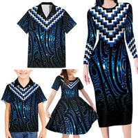 New Zealand Matariki Family Matching Long Sleeve Bodycon Dress and Hawaiian Shirt Galaxy Poutama Motifs LT7 - Polynesian Pride
