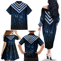 New Zealand Matariki Family Matching Off The Shoulder Long Sleeve Dress and Hawaiian Shirt Galaxy Poutama Motifs LT7 - Polynesian Pride