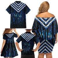 New Zealand Matariki Family Matching Off Shoulder Short Dress and Hawaiian Shirt Galaxy Poutama Motifs LT7 - Polynesian Pride