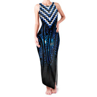 New Zealand Matariki Family Matching Tank Maxi Dress and Hawaiian Shirt Galaxy Poutama Motifs LT7 Mom's Dress Blue - Polynesian Pride