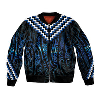 New Zealand Matariki Sleeve Zip Bomber Jacket Galaxy Poutama Motifs LT7 Unisex Blue - Polynesian Pride