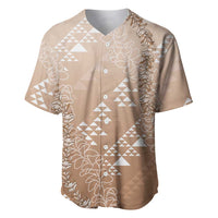 Hawaii Beige Kapa Baseball Jersey Vintage 'Ohe Kāpala Motifs Mix Plumeria Leis