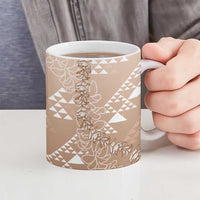 Hawaii Beige Kapa Ceramic Mug Vintage 'Ohe Kāpala Motifs Mix Plumeria Leis