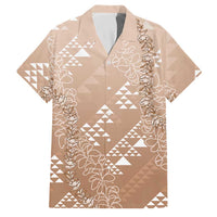 Hawaii Beige Kapa Family Matching Short Sleeve Bodycon Dress and Hawaiian Shirt Vintage 'Ohe Kāpala Motifs Mix Plumeria Leis LT7 Dad's Shirt - Short Sleeve Beige - Polynesian Pride