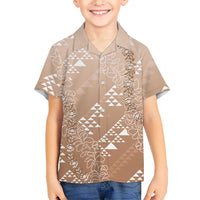 Hawaii Beige Kapa Family Matching Summer Maxi Dress and Hawaiian Shirt Vintage 'Ohe Kāpala Motifs Mix Plumeria Leis LT7 Son's Shirt Beige - Polynesian Pride