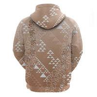 Hawaii Beige Kapa Hoodie Vintage 'Ohe Kāpala Motifs Mix Plumeria Leis