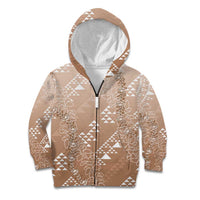 Hawaii Beige Kapa Kid Hoodie Vintage 'Ohe Kāpala Motifs Mix Plumeria Leis