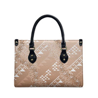Hawaii Beige Kapa Leather Bag Vintage 'Ohe Kāpala Motifs Mix Plumeria Leis