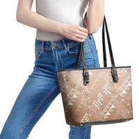 Hawaii Beige Kapa Leather Tote Bag Vintage 'Ohe Kāpala Motifs Mix Plumeria Leis