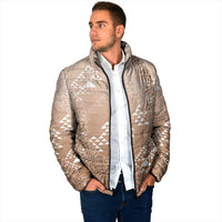 Hawaii Beige Kapa Padded Jacket Vintage 'Ohe Kāpala Motifs Mix Plumeria Leis