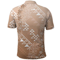 Hawaii Beige Kapa Polo Shirt Vintage 'Ohe Kāpala Motifs Mix Plumeria Leis
