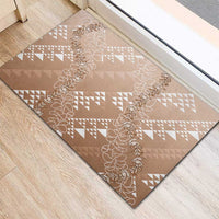 Hawaii Beige Kapa Rubber Doormat Vintage 'Ohe Kāpala Motifs Mix Plumeria Leis