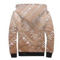 Hawaii Beige Kapa Sherpa Hoodie Vintage 'Ohe Kāpala Motifs Mix Plumeria Leis