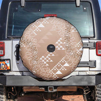 Hawaii Beige Kapa Spare Tire Cover Vintage 'Ohe Kāpala Motifs Mix Plumeria Leis