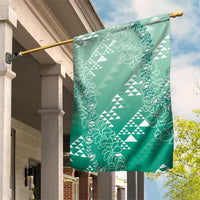 Hawaii Jade Green Kapa Garden Flag Vintage 'Ohe Kāpala Motifs Mix Plumeria Leis