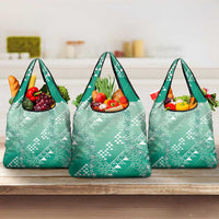 Hawaii Jade Green Kapa Grocery Bag Vintage 'Ohe Kāpala Motifs Mix Plumeria Leis LT7 3-pack One Size Jade Green - Polynesian Pride