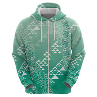 Hawaii Jade Green Kapa Hoodie Vintage 'Ohe Kāpala Motifs Mix Plumeria Leis