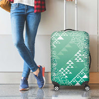 Hawaii Jade Green Kapa Luggage Cover Vintage 'Ohe Kāpala Motifs Mix Plumeria Leis