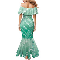 Hawaii Jade Green Kapa Mermaid Dress Vintage 'Ohe Kāpala Motifs Mix Plumeria Leis LT7 - Polynesian Pride