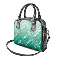 Hawaii Jade Green Kapa Shoulder Handbag Vintage 'Ohe Kāpala Motifs Mix Plumeria Leis