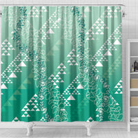 Hawaii Jade Green Kapa Shower Curtain Vintage 'Ohe Kāpala Motifs Mix Plumeria Leis