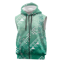 Hawaii Jade Green Kapa Sleeveless Zip Hoodie Vintage 'Ohe Kāpala Motifs Mix Plumeria Leis LT7 Jade Green - Polynesian Pride