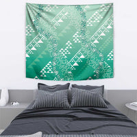 Hawaii Jade Green Kapa Tapestry Vintage 'Ohe Kāpala Motifs Mix Plumeria Leis