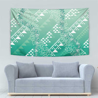Hawaii Jade Green Kapa Tapestry Vintage 'Ohe Kāpala Motifs Mix Plumeria Leis