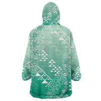Hawaii Jade Green Kapa Wearable Blanket Hoodie Vintage 'Ohe Kāpala Motifs Mix Plumeria Leis LT7 - Polynesian Pride