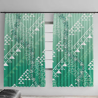 Hawaii Jade Green Kapa Window Curtain Vintage 'Ohe Kāpala Motifs Mix Plumeria Leis