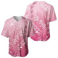 Hawaii Rose Pink Kapa Baseball Jersey Vintage 'Ohe Kāpala Motifs Mix Plumeria Leis