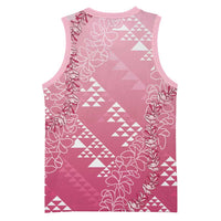 Hawaii Rose Pink Kapa Basketball Jersey Vintage 'Ohe Kāpala Motifs Mix Plumeria Leis