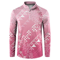 Hawaii Rose Pink Kapa Button Sweatshirt Vintage 'Ohe Kāpala Motifs Mix Plumeria Leis