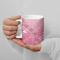 Hawaii Rose Pink Kapa Ceramic Mug Vintage 'Ohe Kāpala Motifs Mix Plumeria Leis
