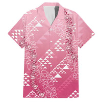 Hawaii Rose Pink Kapa Family Matching Summer Maxi Dress and Hawaiian Shirt Vintage 'Ohe Kāpala Motifs Mix Plumeria Leis LT7 Dad's Shirt - Short Sleeve Rose Pink - Polynesian Pride