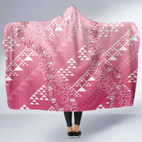 Hawaii Rose Pink Kapa Hooded Blanket Vintage 'Ohe Kāpala Motifs Mix Plumeria Leis