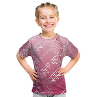 Hawaii Rose Pink Kapa Kid T Shirt Vintage 'Ohe Kāpala Motifs Mix Plumeria Leis