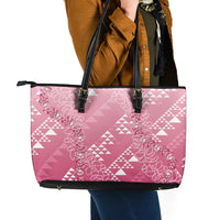 Hawaii Rose Pink Kapa Leather Tote Bag Vintage 'Ohe Kāpala Motifs Mix Plumeria Leis