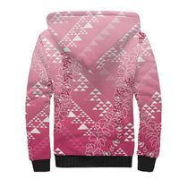 Hawaii Rose Pink Kapa Sherpa Hoodie Vintage 'Ohe Kāpala Motifs Mix Plumeria Leis LT7 - Polynesian Pride
