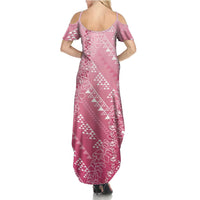 Hawaii Rose Pink Kapa Summer Maxi Dress Vintage 'Ohe Kāpala Motifs Mix Plumeria Leis