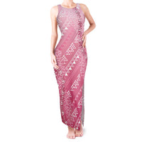 Hawaii Rose Pink Kapa Tank Maxi Dress Vintage 'Ohe Kāpala Motifs Mix Plumeria Leis LT7 Women Rose Pink - Polynesian Pride