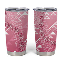 Hawaii Rose Pink Kapa Tumbler Cup Vintage 'Ohe Kāpala Motifs Mix Plumeria Leis