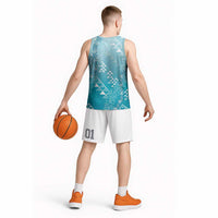 Hawaii Turquoise Kapa Basketball Jersey Vintage 'Ohe Kāpala Motifs Mix Plumeria Leis